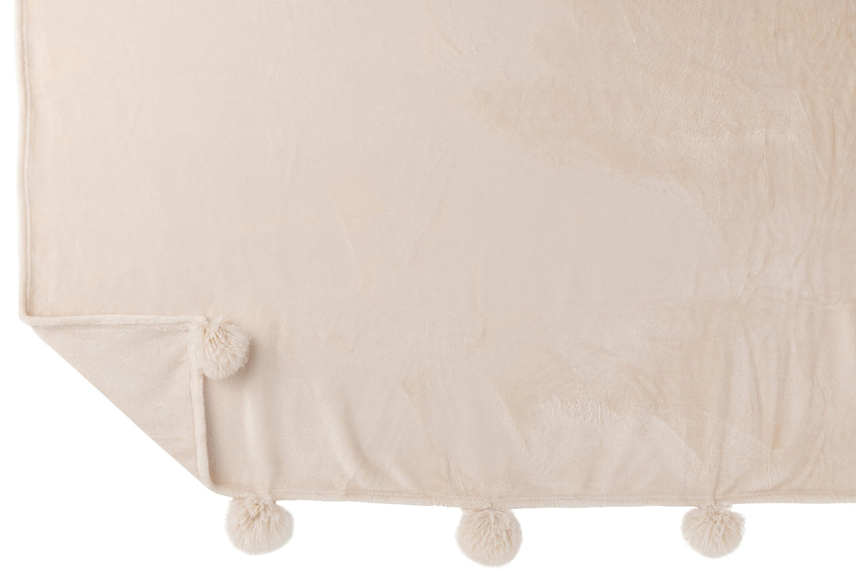 J-Line plaid Pompom - polyester - lichtbeige - 170 x 130 cm