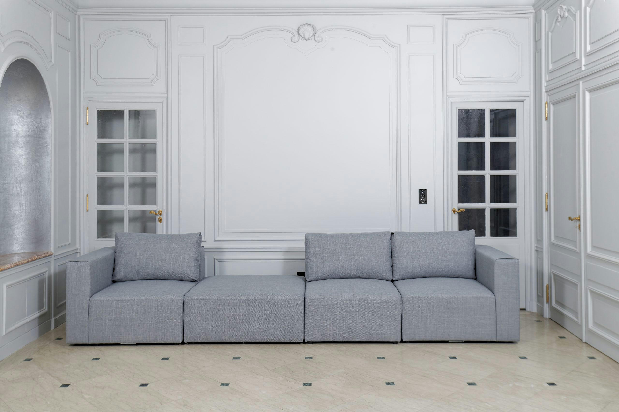 CARDINAL - Chauffeuse pour canapé modulable en tissu chiné gris