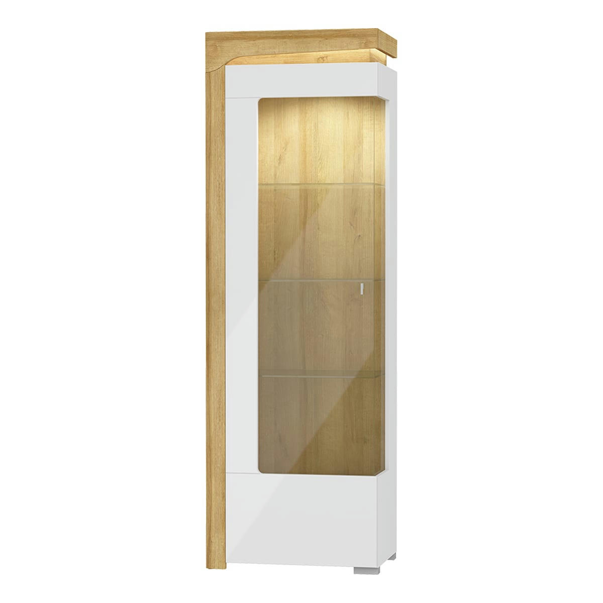 - Vitrine 1 porte ouverture gauche panneaux stratifiés blanc et naturel