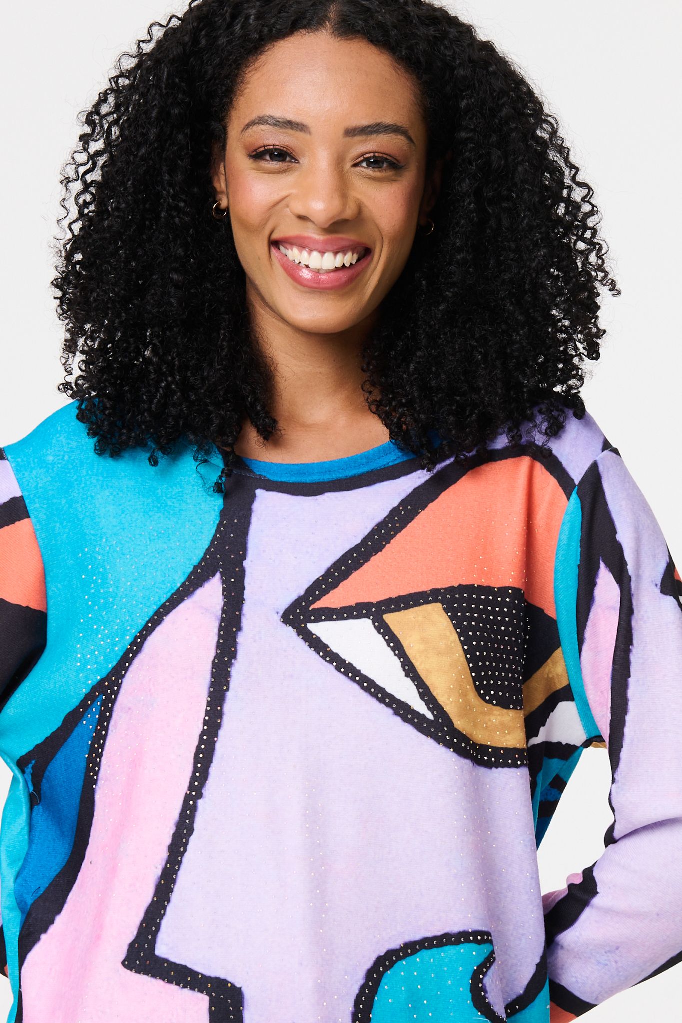 Izabel London Abstract Diamante Detail Tunic Top
