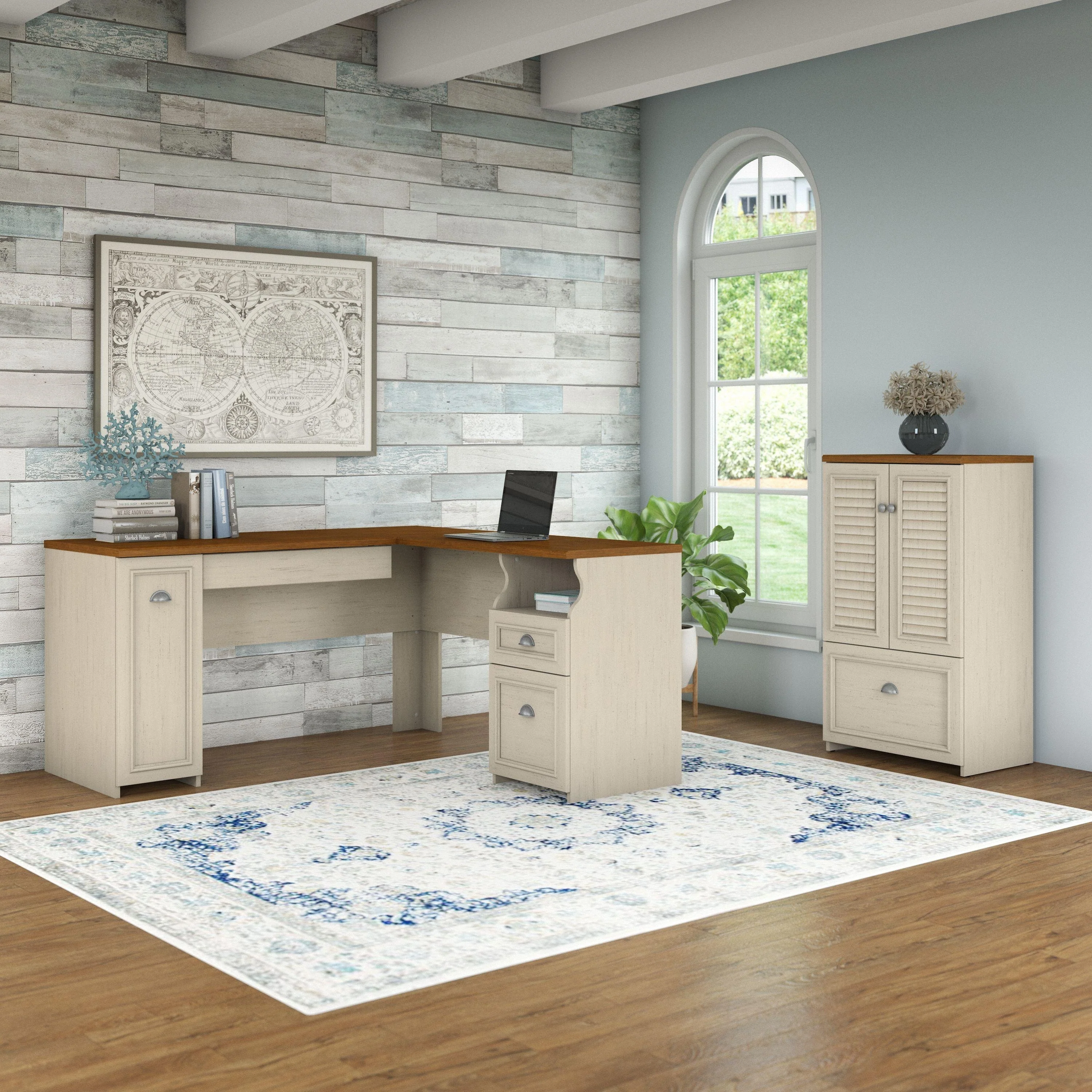 Fairview 60W L Shaped Desk and Storage Cabinet by Bush Furniture