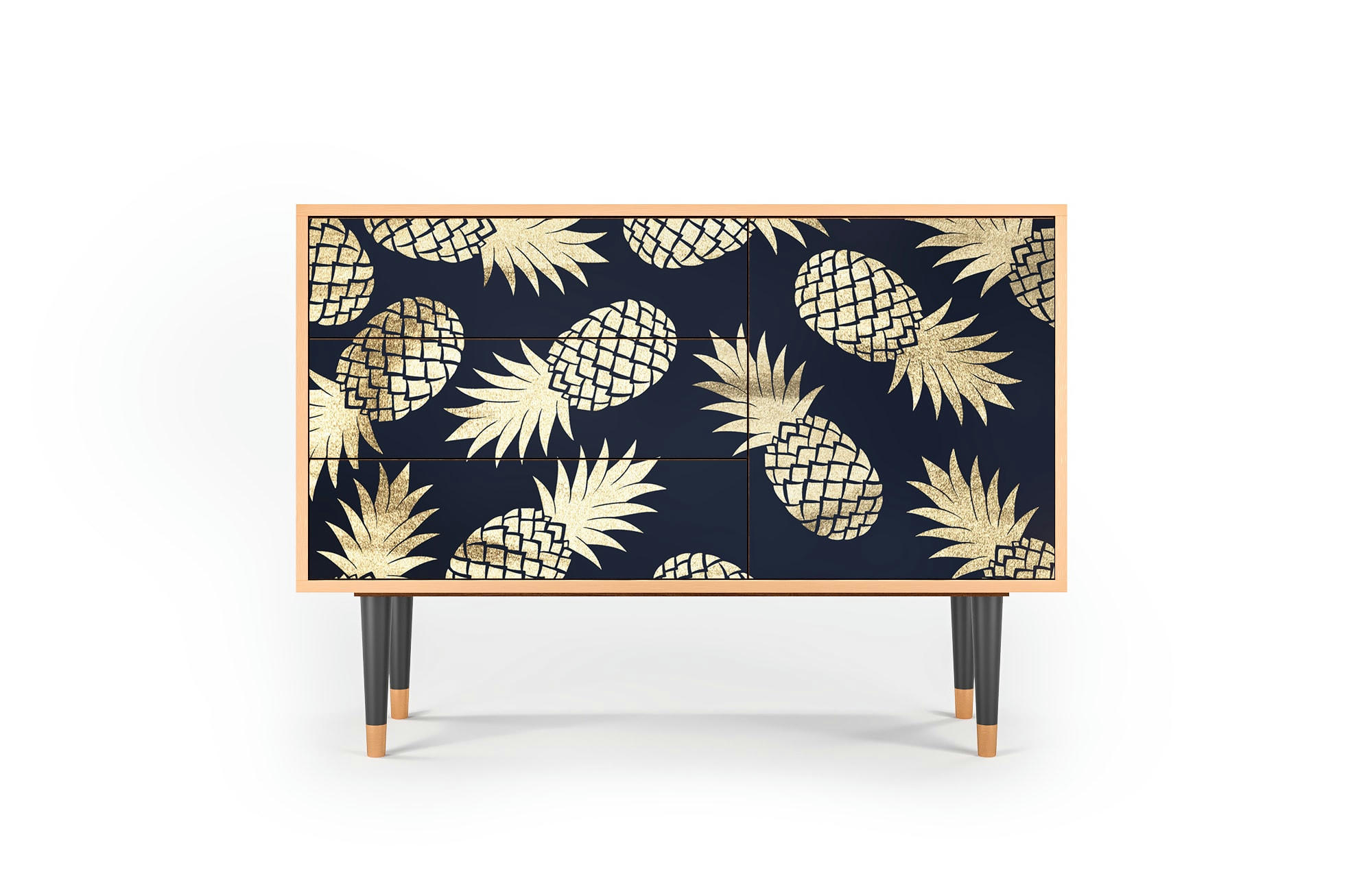 SUNNY PINEAPLE - Buffet  bleu et jaune 3 tiroirs et 1 porte L 115 cm