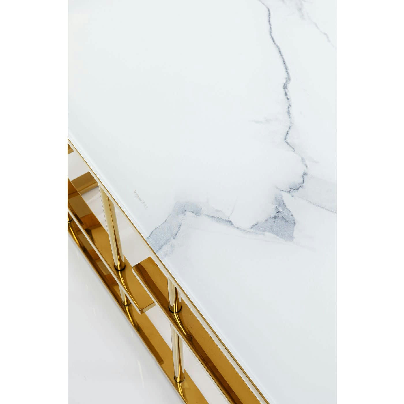 ROME - Table basse en verre effet marbre blanc et acier doré