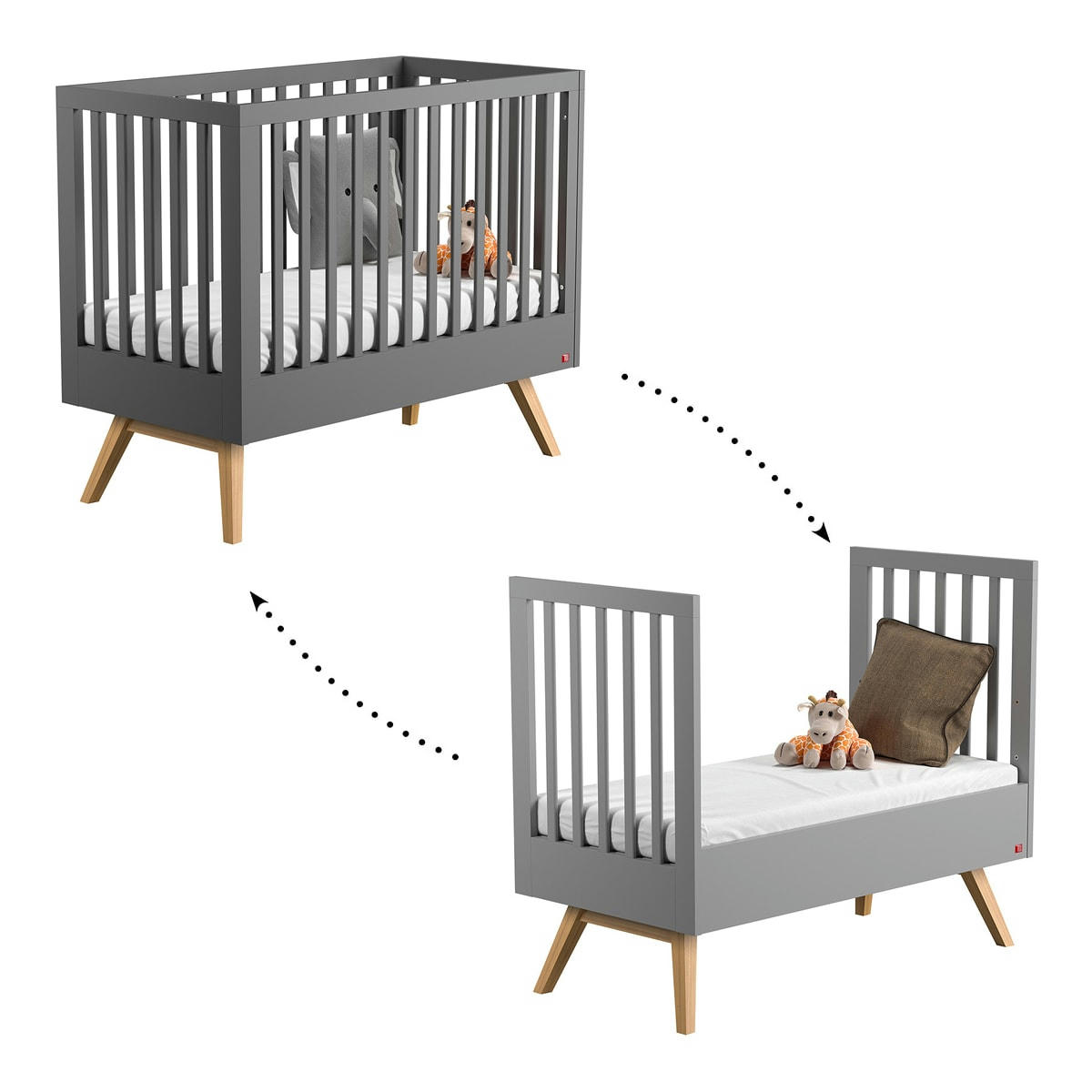 NATURE - Lit évolutif 70x140 gris