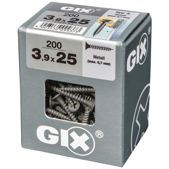 Feingewindeschraube, 3,9 mm, Stahl, 200 Stk., GIX A 3,9x25 L