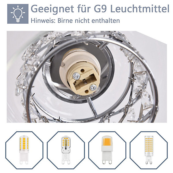 NETTLIFE Plafonnier Salon Moderne Cristaux G9 Avec Abat-jour En Verre Lampe De Chambre