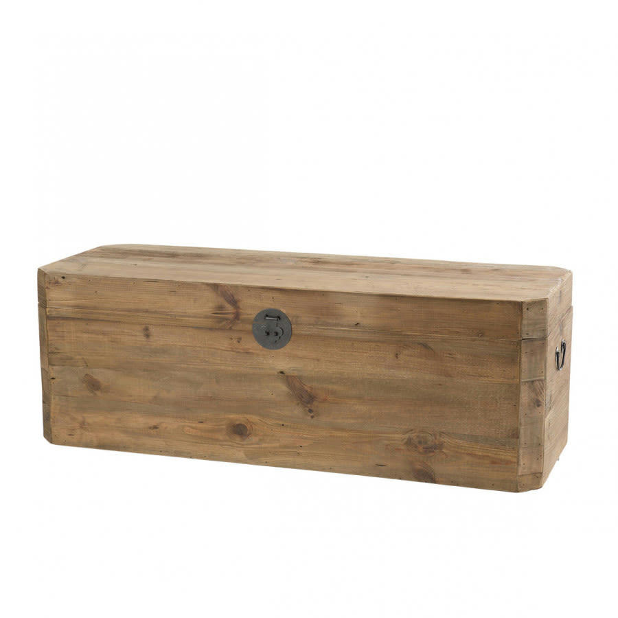 ANDRIAN - Coffre rangement en pin recyclé et poignées en métal noir