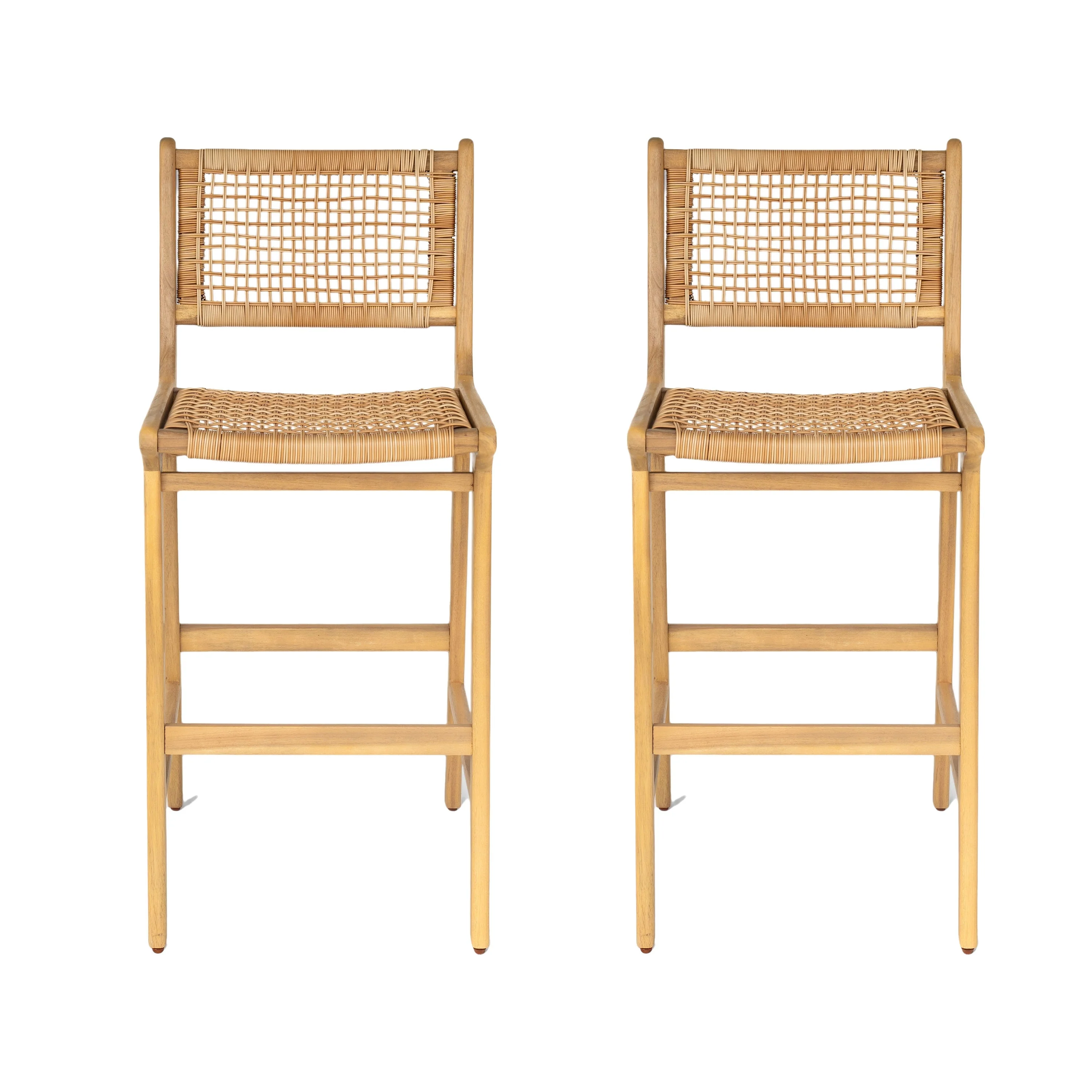 Christopher Knight Home - Betty Outdoor Acacia and Wicker Bar Stool Set of 2