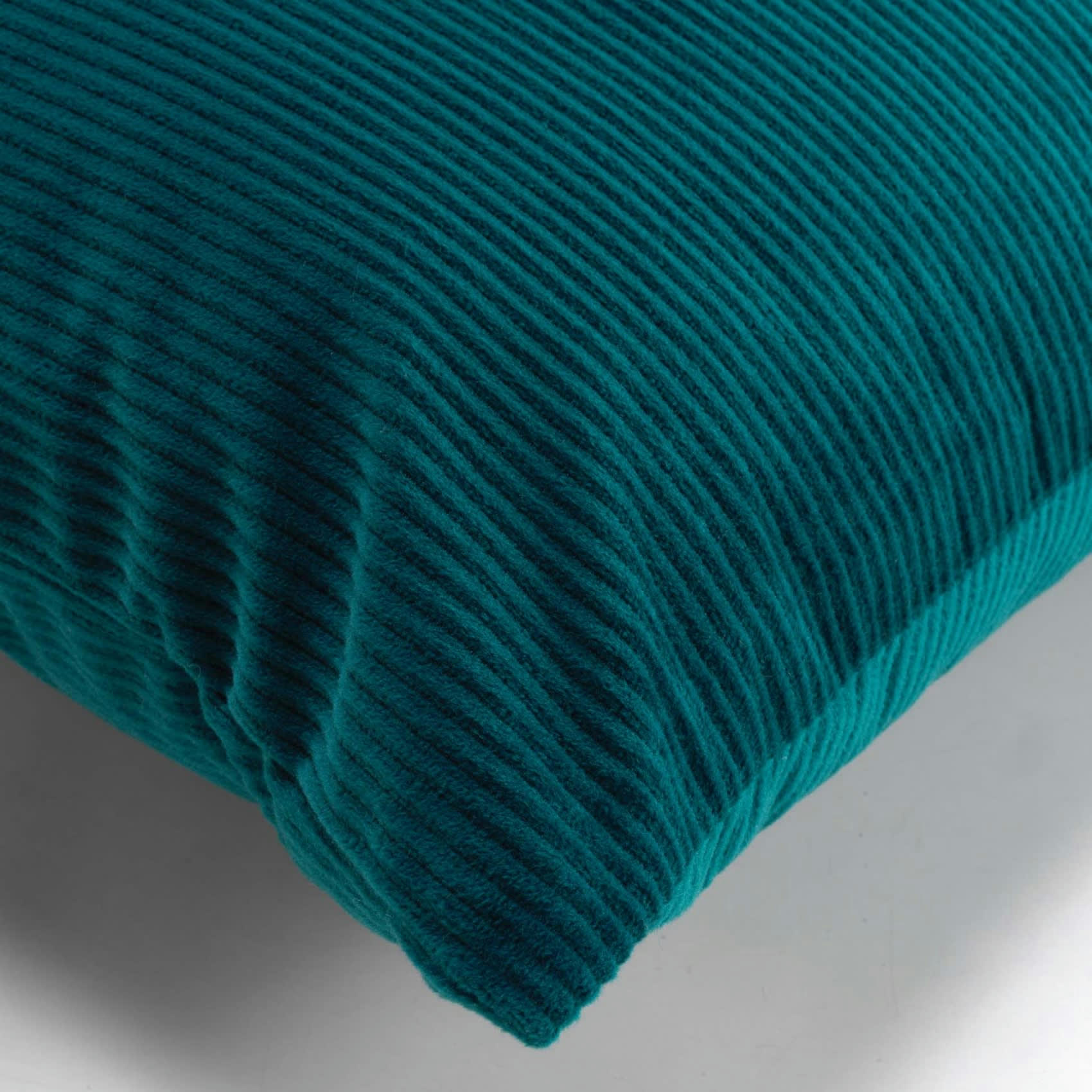 - Coussin déhoussable en velours côtelé bleu pétrole 40x40 cm