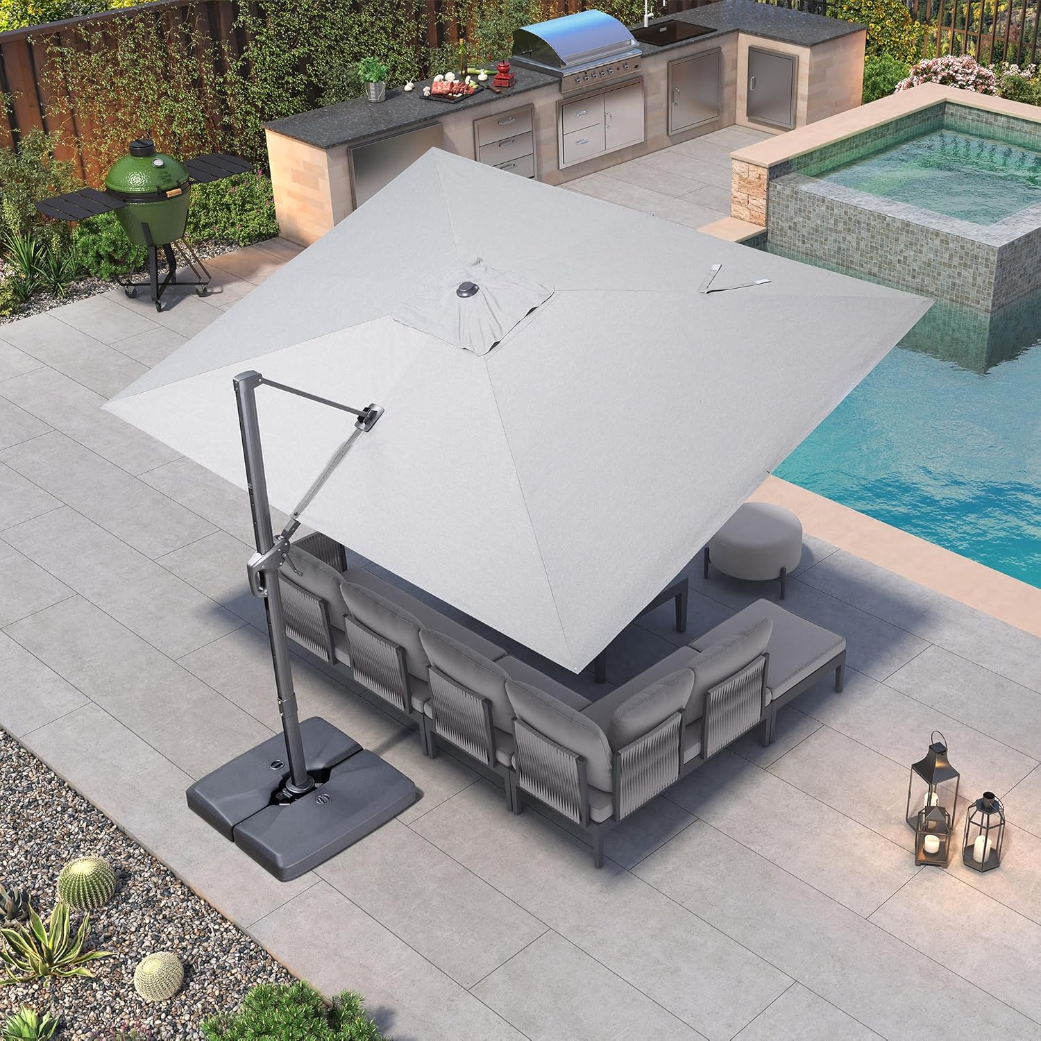 PURPLE LEAF Patio Umbrella 9' X 11.5' Rectangle Cantilever Umbrella Large Aluminum Outdoor Umbrellas with 360-degree Rotation & UPF40+ Premium Fabric for Deck Pool Garden Yard, Pebble Grey