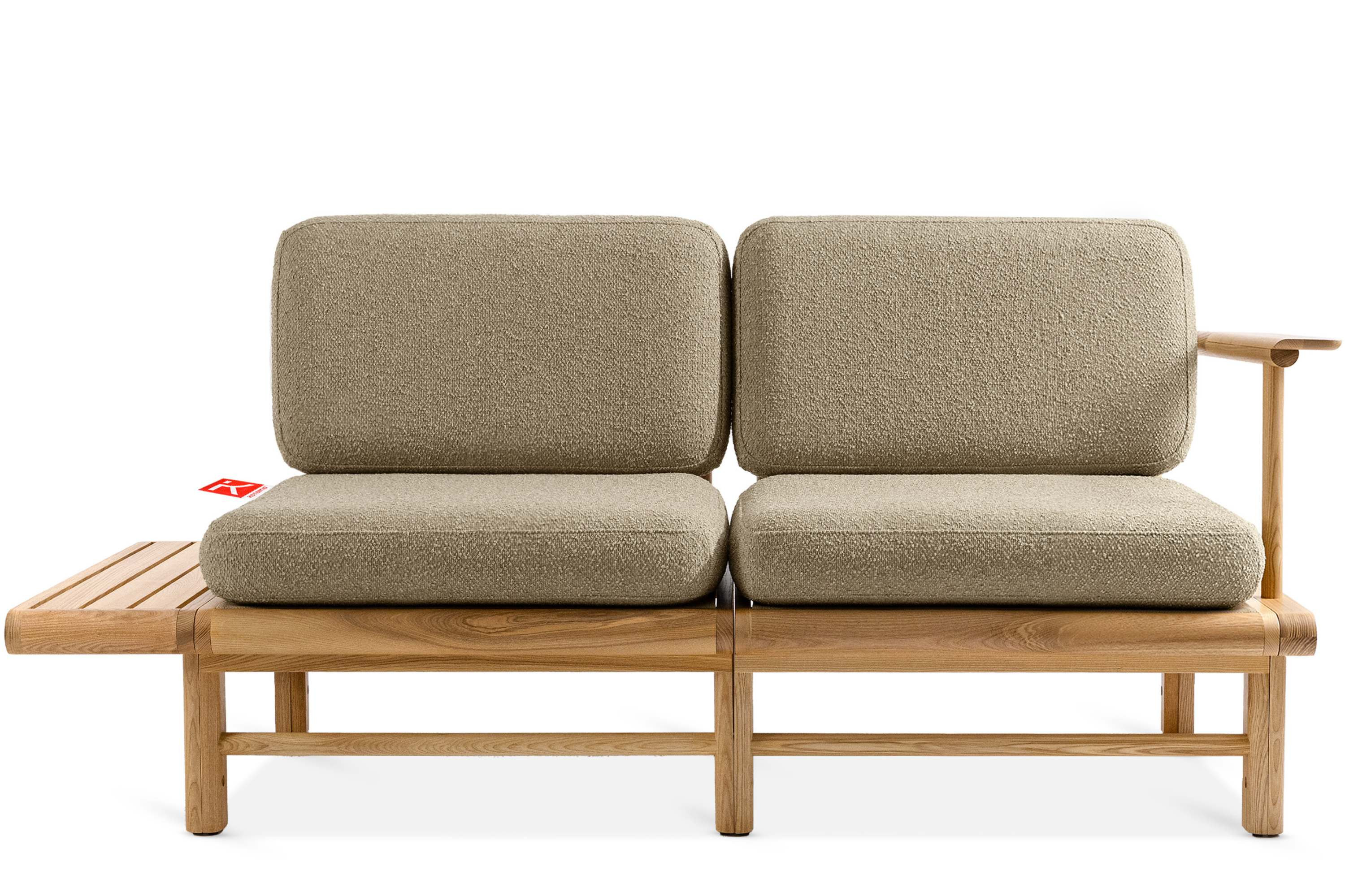 KONSIMO ATREDA Sofa na ogród / taras beżowa, drewniana, z półką boczną