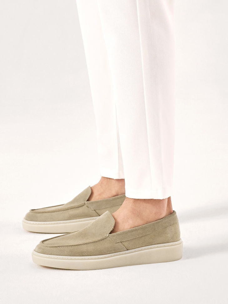Beige suede slip-on sneakers for men