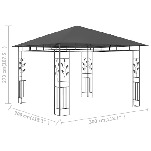 NNEVL Gazebo with Mosquito Net 3x3x2.73 m Anthracite 180 g/m&sup2;