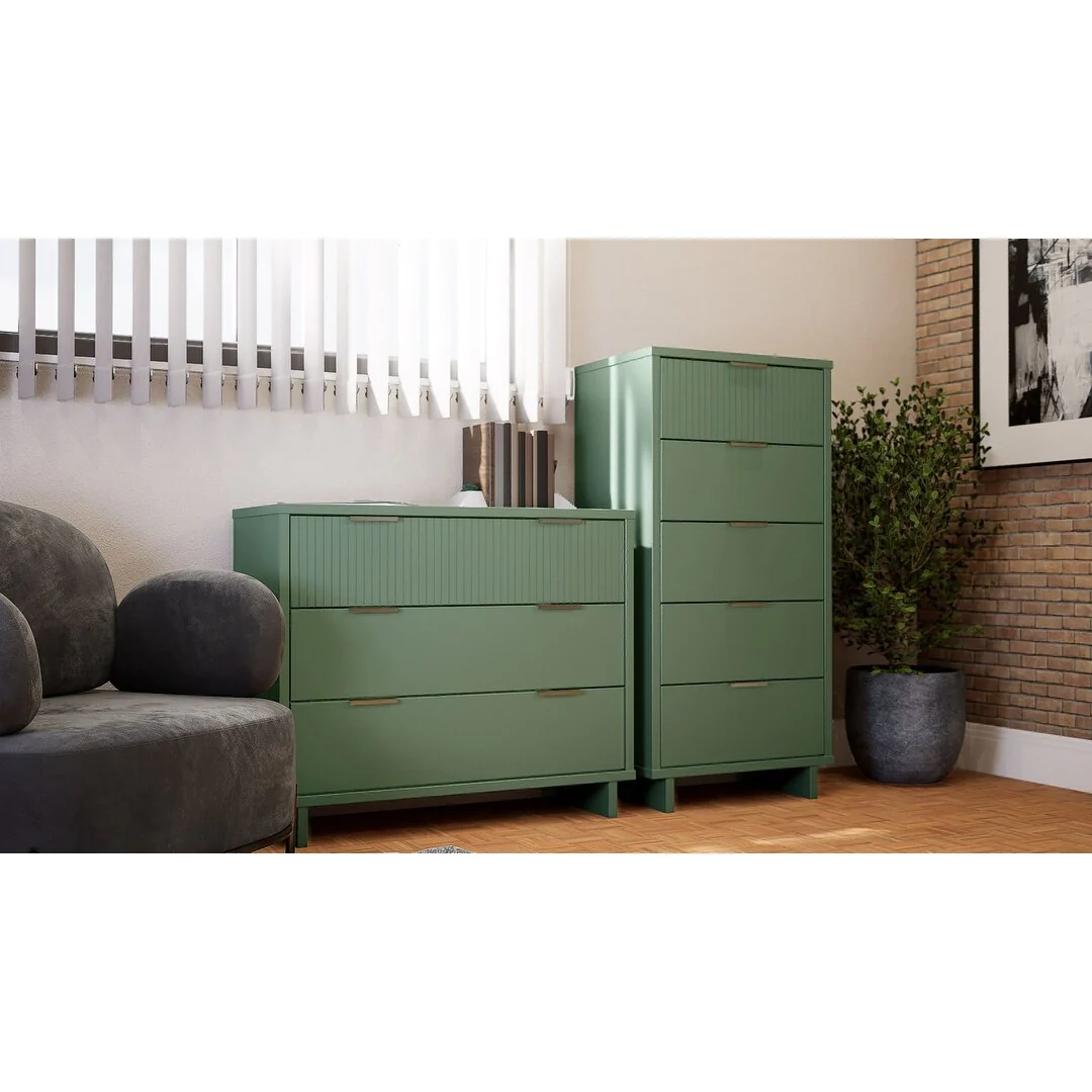 Manhattan Comfort 2-Piece Granville Modern Solid Wood Tall Narrow and Standard Dresser Set