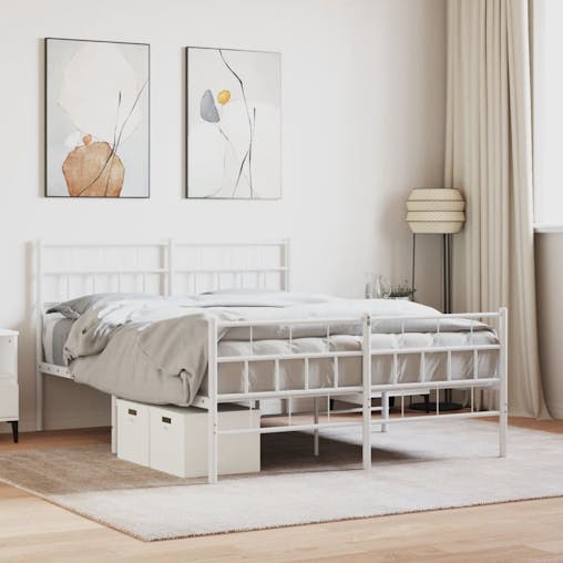 NNEVL Metal Bed Frame with Headboard and Footboard White 135x190 cm