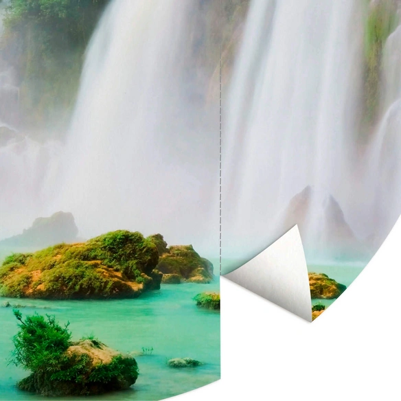 Vliestapete »Runde Vliestapete«, Blaue Lagune Wasserfall, mehrfarbig, matt