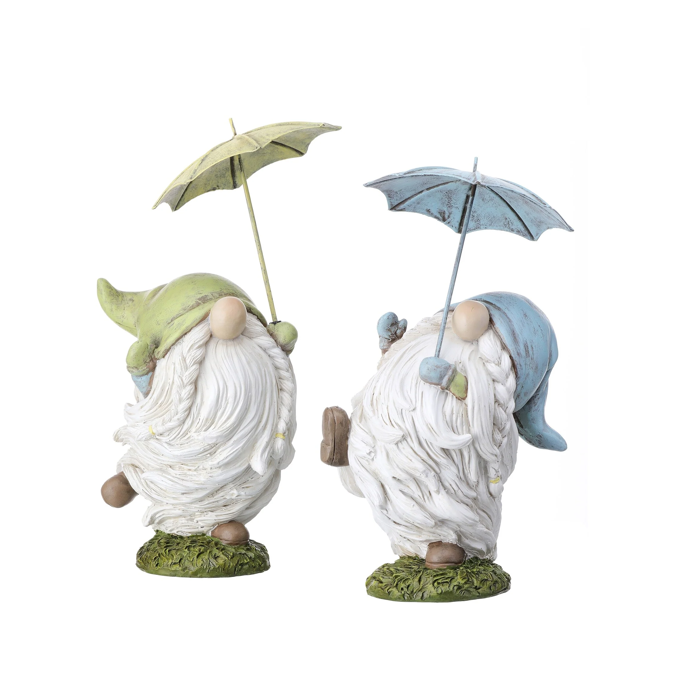 Resin Gnome With Metal Umbrella 5 Set of 2