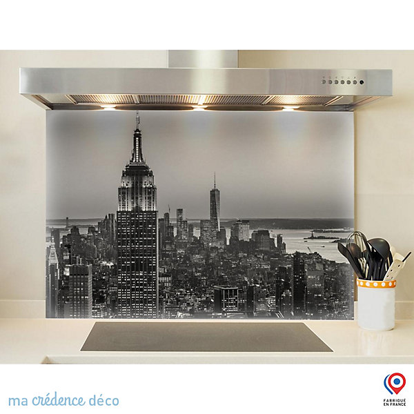 Crédence cuisine fond de hotte New York - Verre trempé - L 90 cm x H 70 cm - MaCrédenceDéco