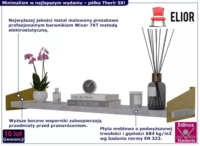 Nowoczesna półka ścienna złoty   beton - Sarro