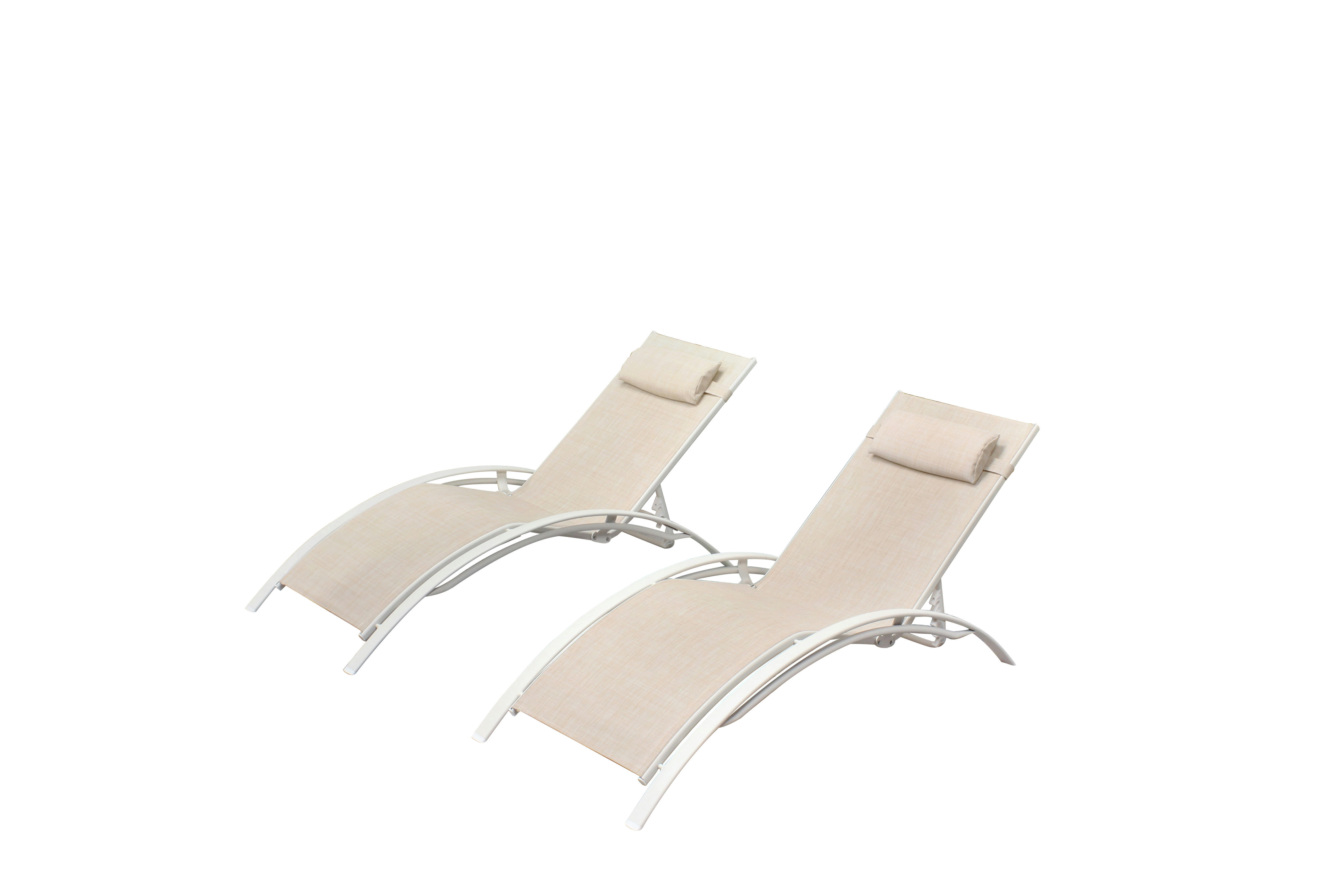 BAHIA - Lot de 2 transats empilables et ajustables écru/ blanc