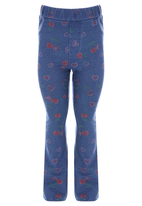 Younger Girls Blue Denim Cherry Heart Jeggings