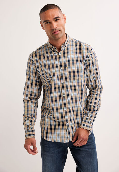 Mens Stone Check Long Sleeve Shirt