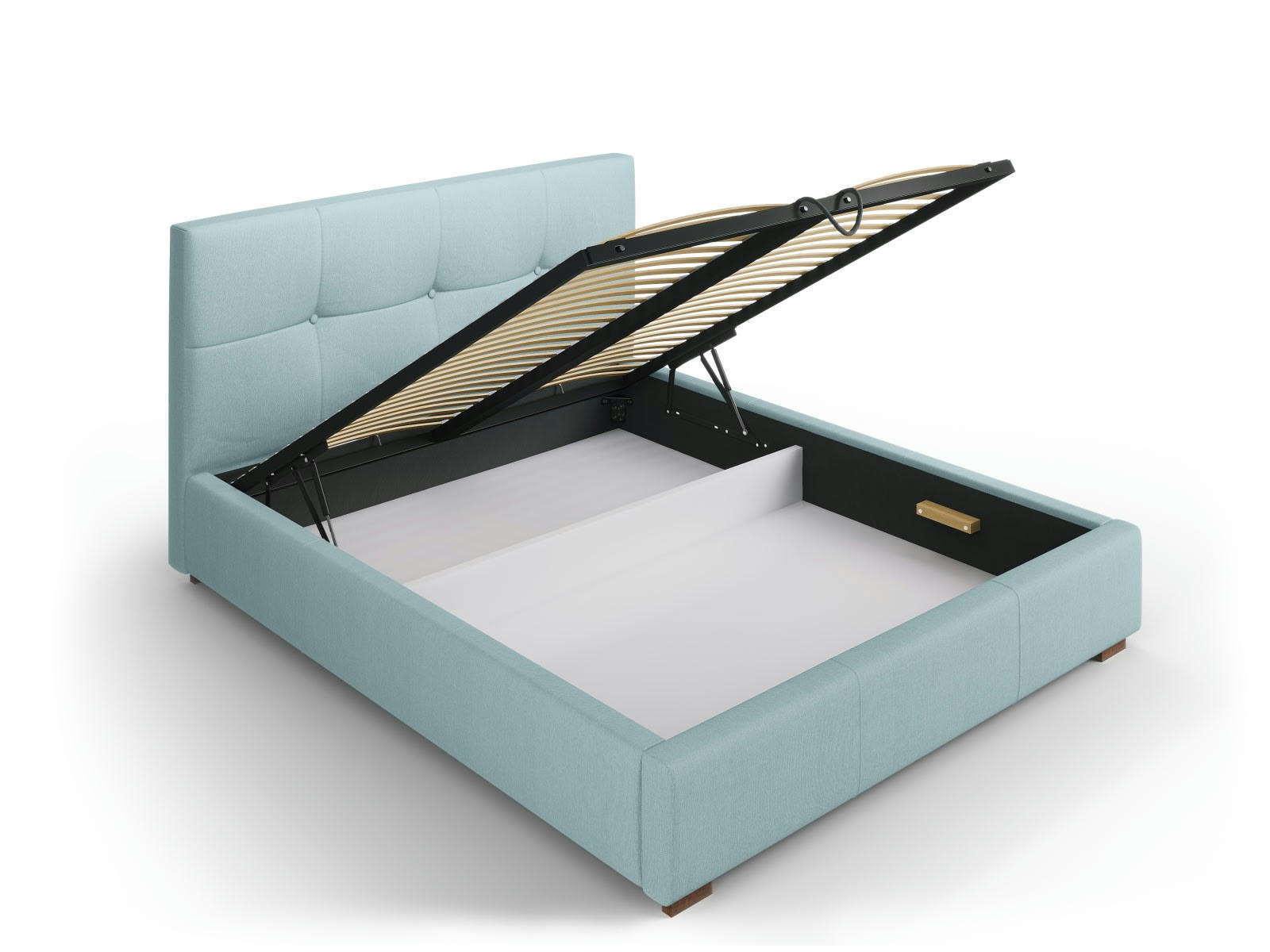 SAGE - Lit coffre avec tête de lit 180x200 cm en tissu structuré bleu clair