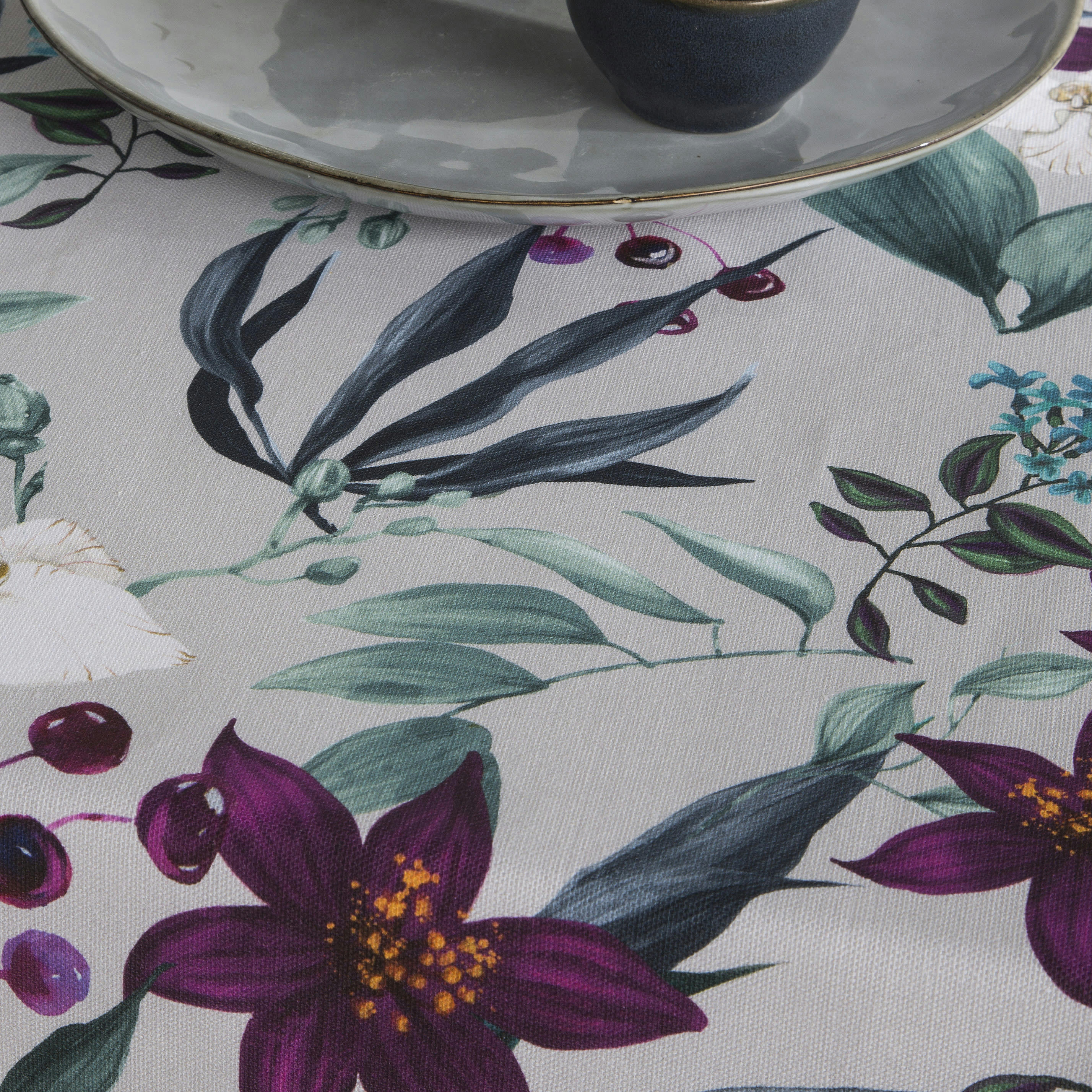 HAVANA MORADO - Nappe en coton biologique antitâche imprimée pourpre 140x240 cm