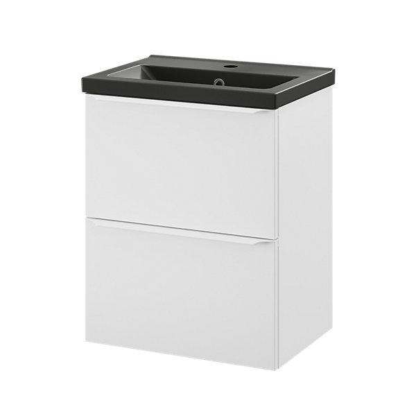 Meuble vasque suspendu faible profondeur blanc mat l.50 cm Imandra   plan vasque noir céramique Nira, GoodHome
