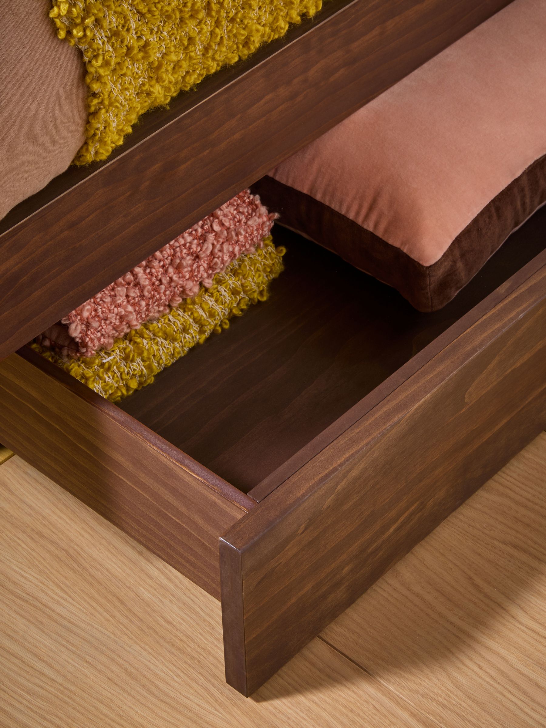 Meiko Platform Bed With Drawers in Dark Stain Pine