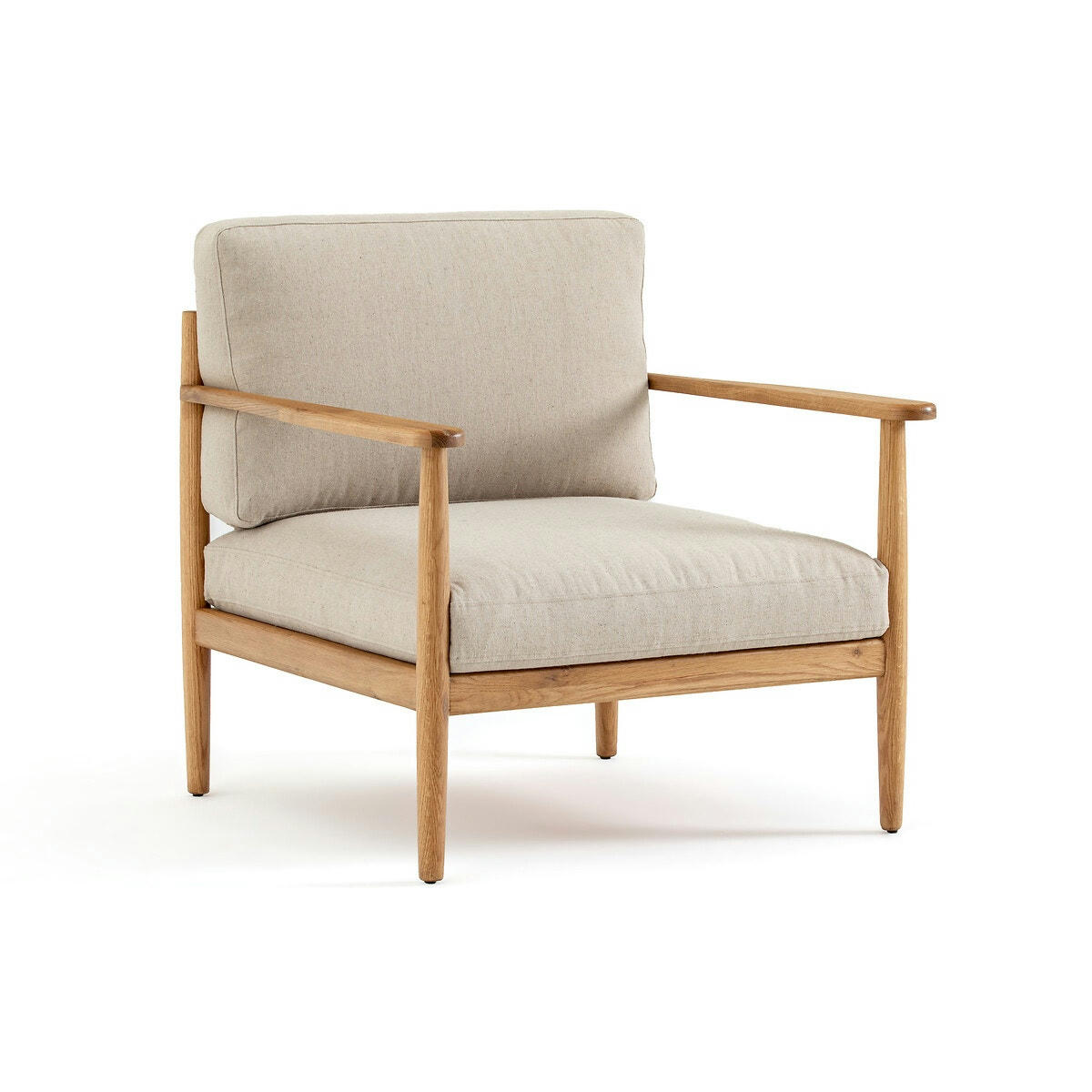 Fauteuil vintage chêne et coton/lin, Malora