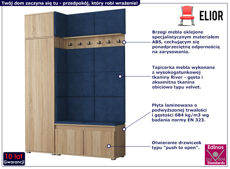 Szafa z siedziskiem tapicerowanym dąb sonoma granat - Ornix