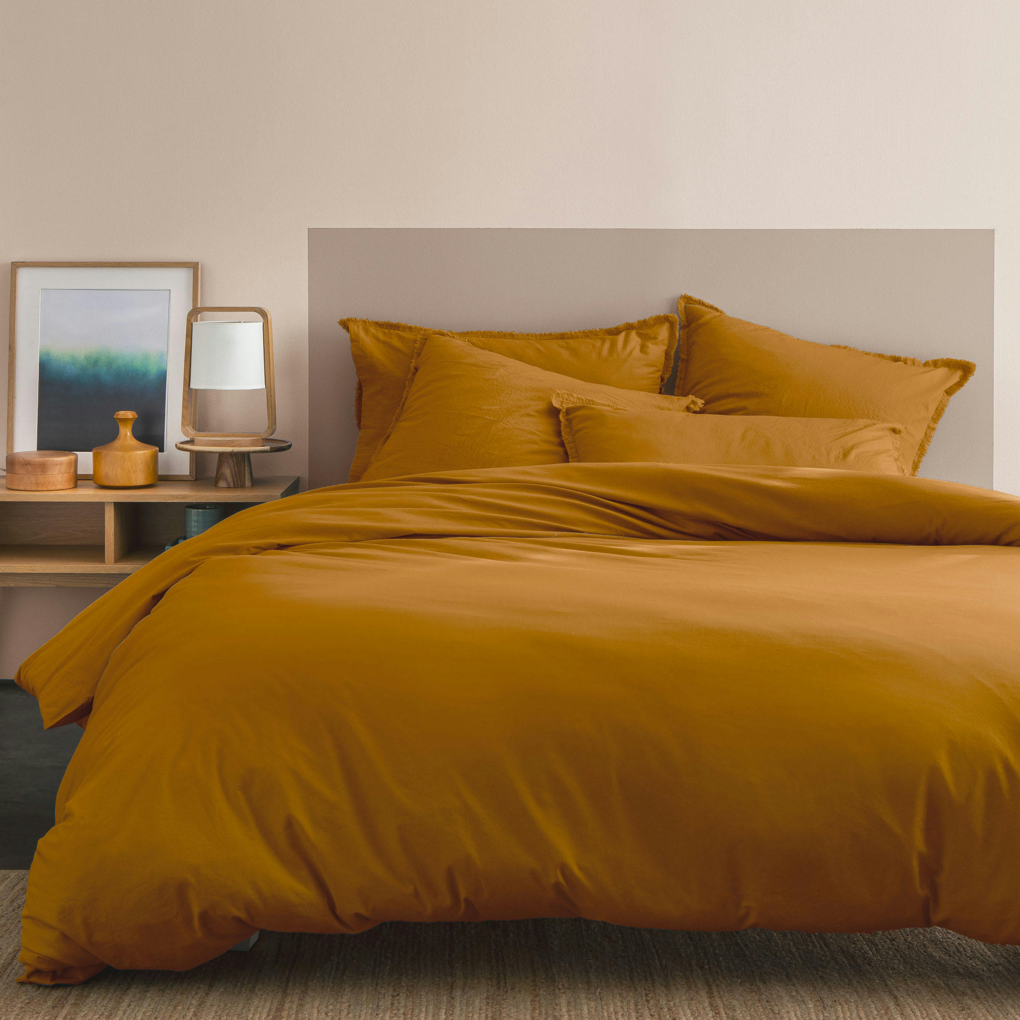 COTON LAVÉ - Housse de couette unie en coton lavé Caramel 240x220cm