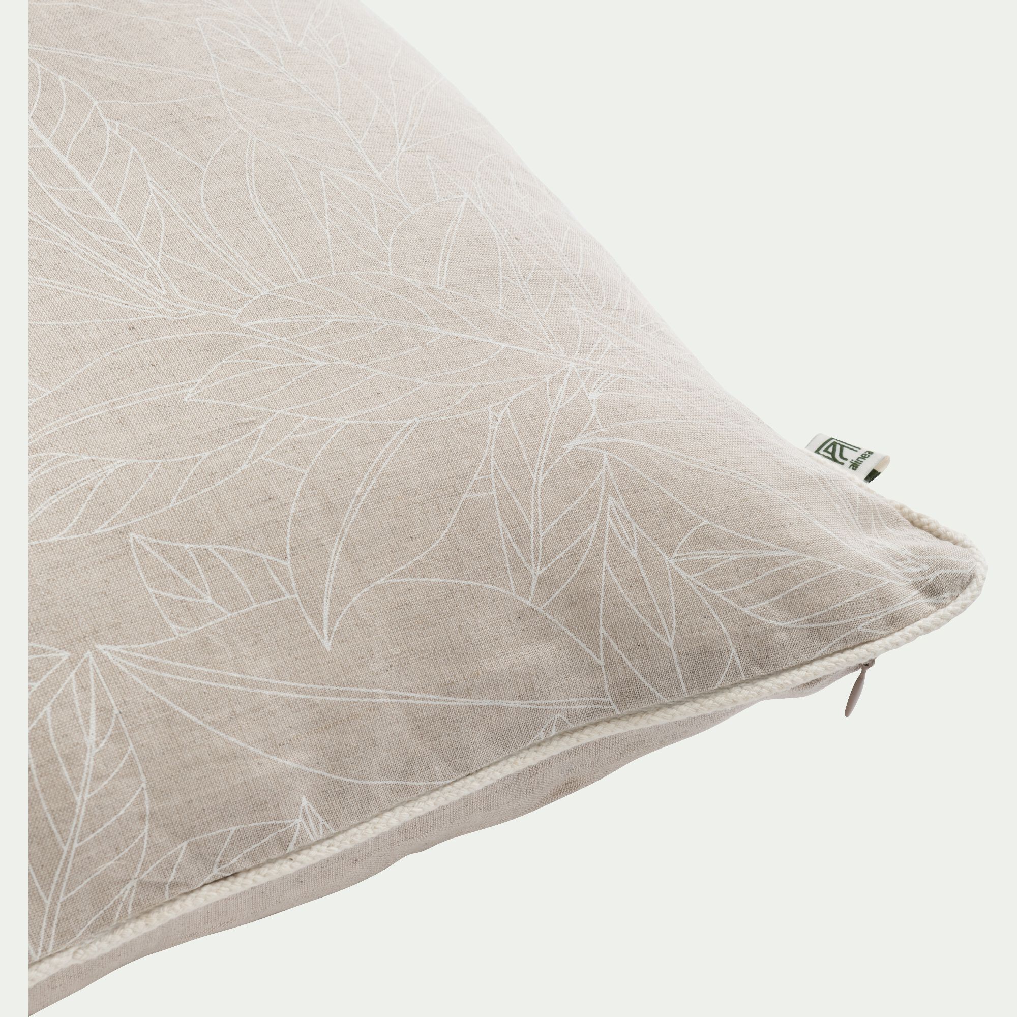 ST REMY - Coussin motif Laurier en lin et coton 45x45cm - blanc