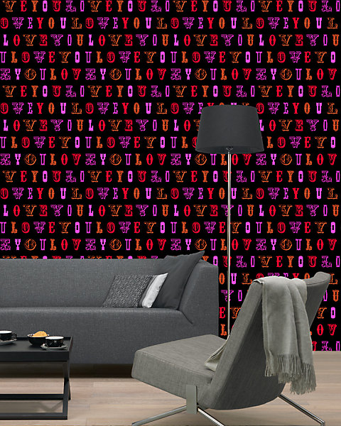 ESTAhome papier peint love you - citations noir et rose 53 cm x 10.05 m