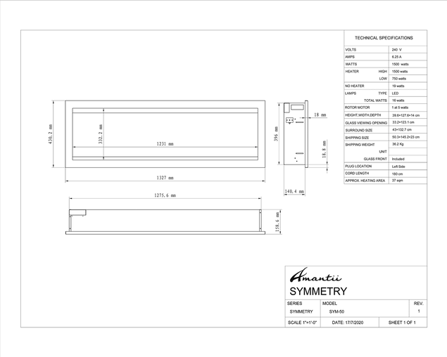 Amantii Smart 50" Clean face Electric Built-in with log and glass, black steel surround