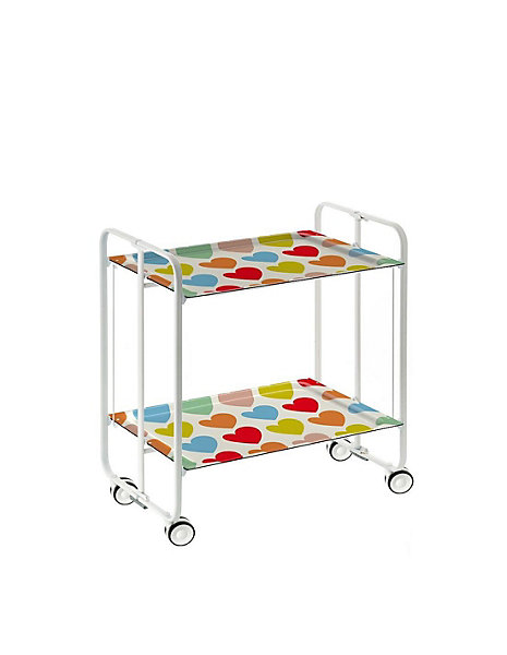 Desserte pliante BAUHAUS avec roulettes, Structure blanche, 2 niveaux, 4 positions
