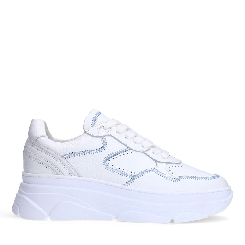 Manfield Witte leren sneakers met denim details