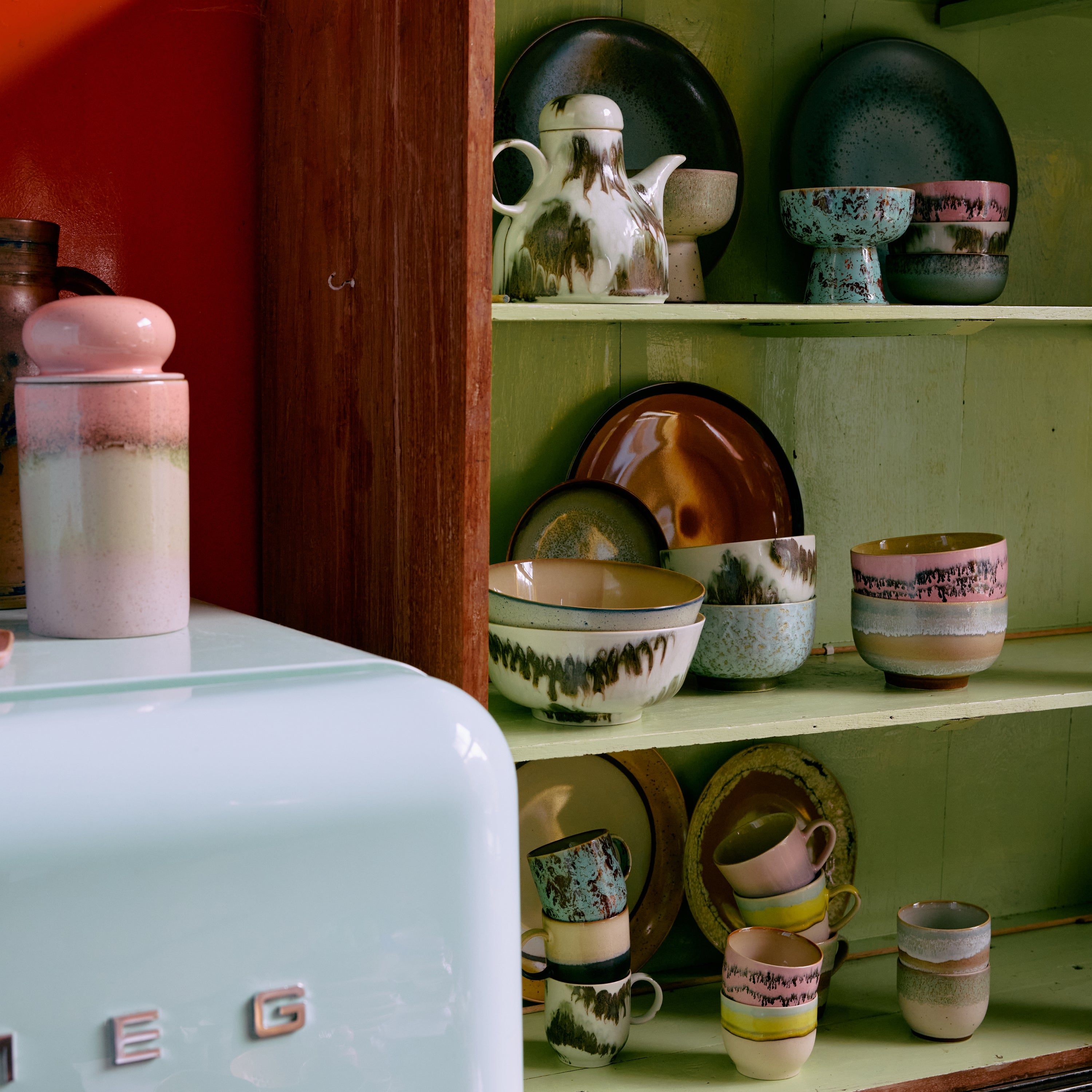 HKliving 70's Ceramics Koffiekop 0,25 L - Set van 4 - Abstract