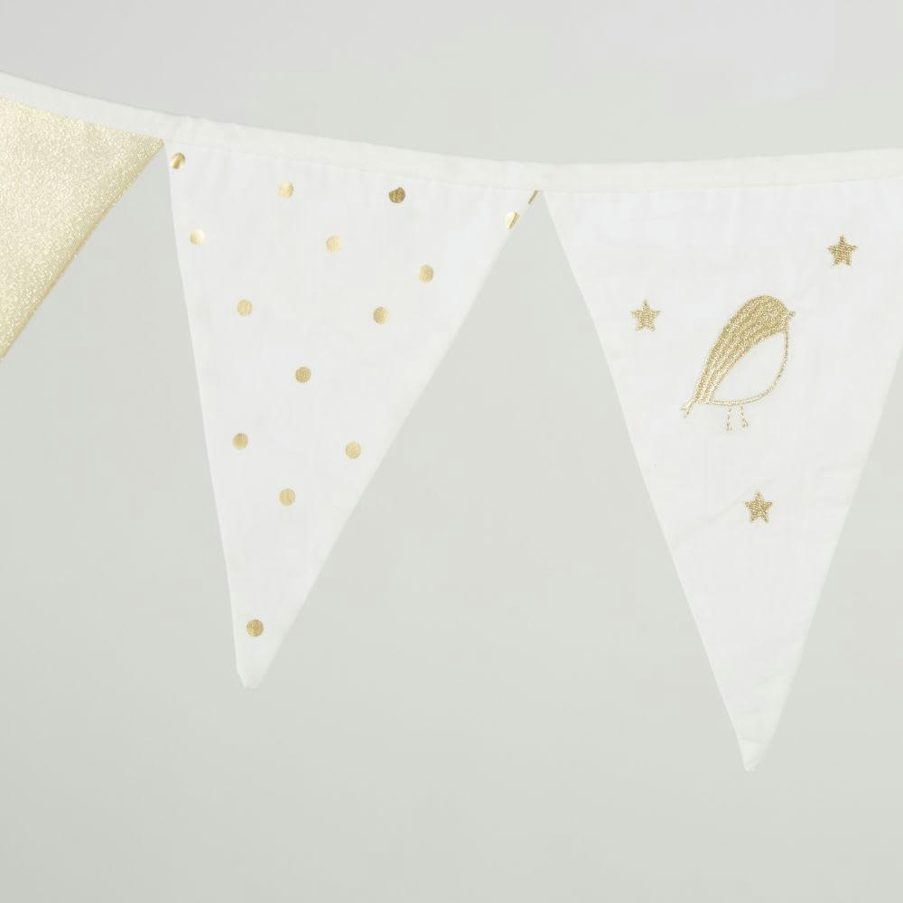 - Guirlande fanions imprimés en coton blanc et doré L200