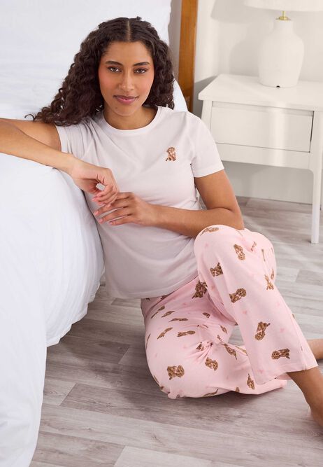 Womens Pink Dog Print Long Pyjama Set