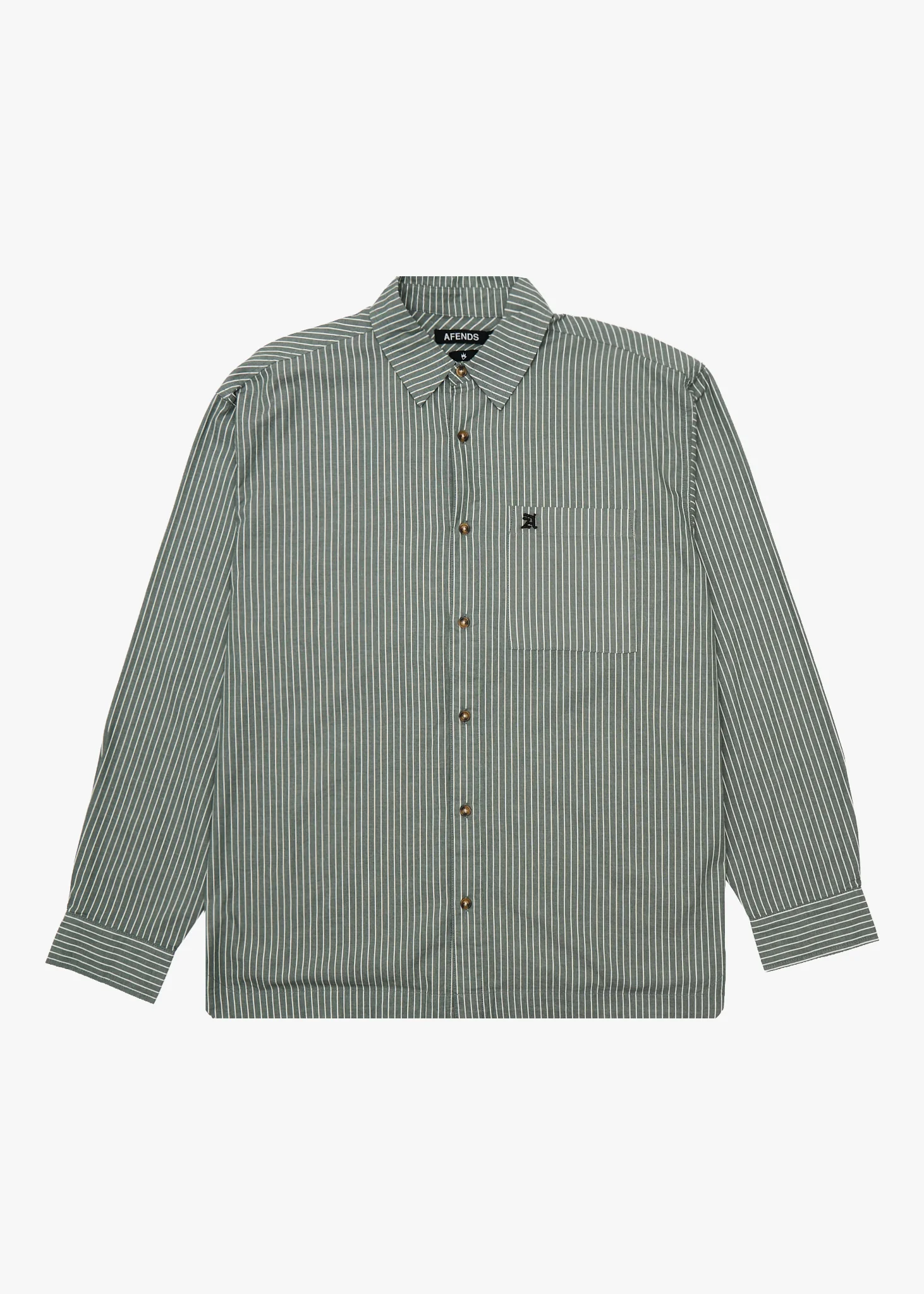 AFENDS Mens Pinned - Oversized Striped Long Sleeve Shirt - Sycamore Stripe