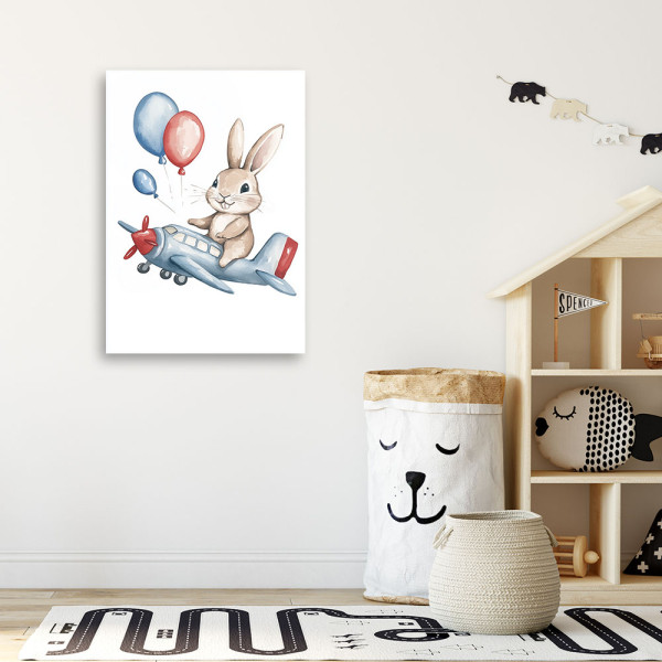 Feeby Obraz do pokoju dziecka, Królik w samolocie z balonikami 40x60