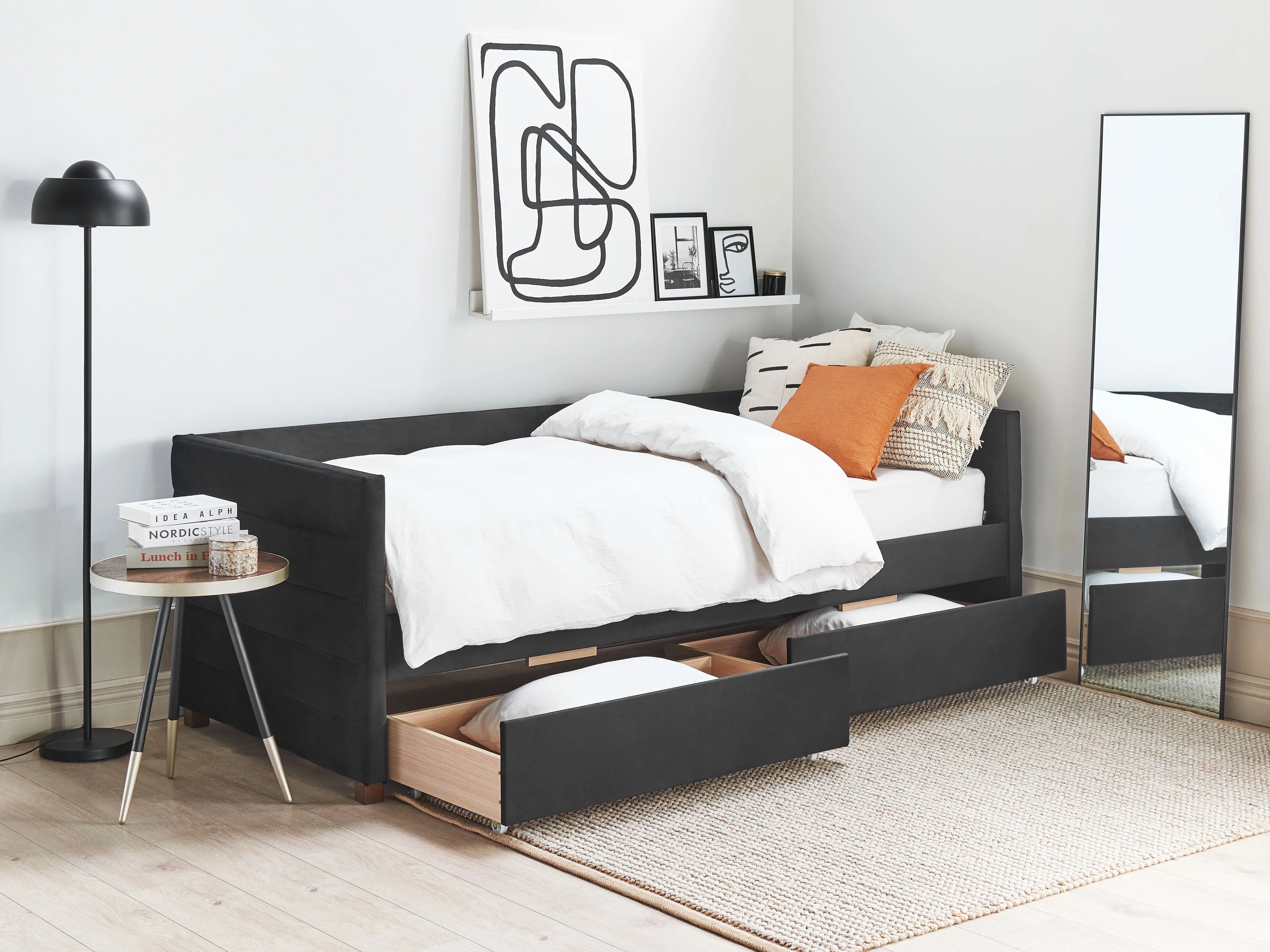 Daybed with Storage Velvet MARRAY II 90 x 200 cm (EU Single) Black