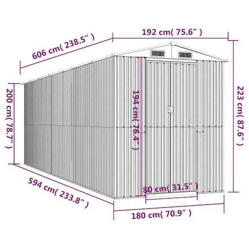 NNEVL Garden Shed Light Brown 192x606x223 cm Galvanised Steel