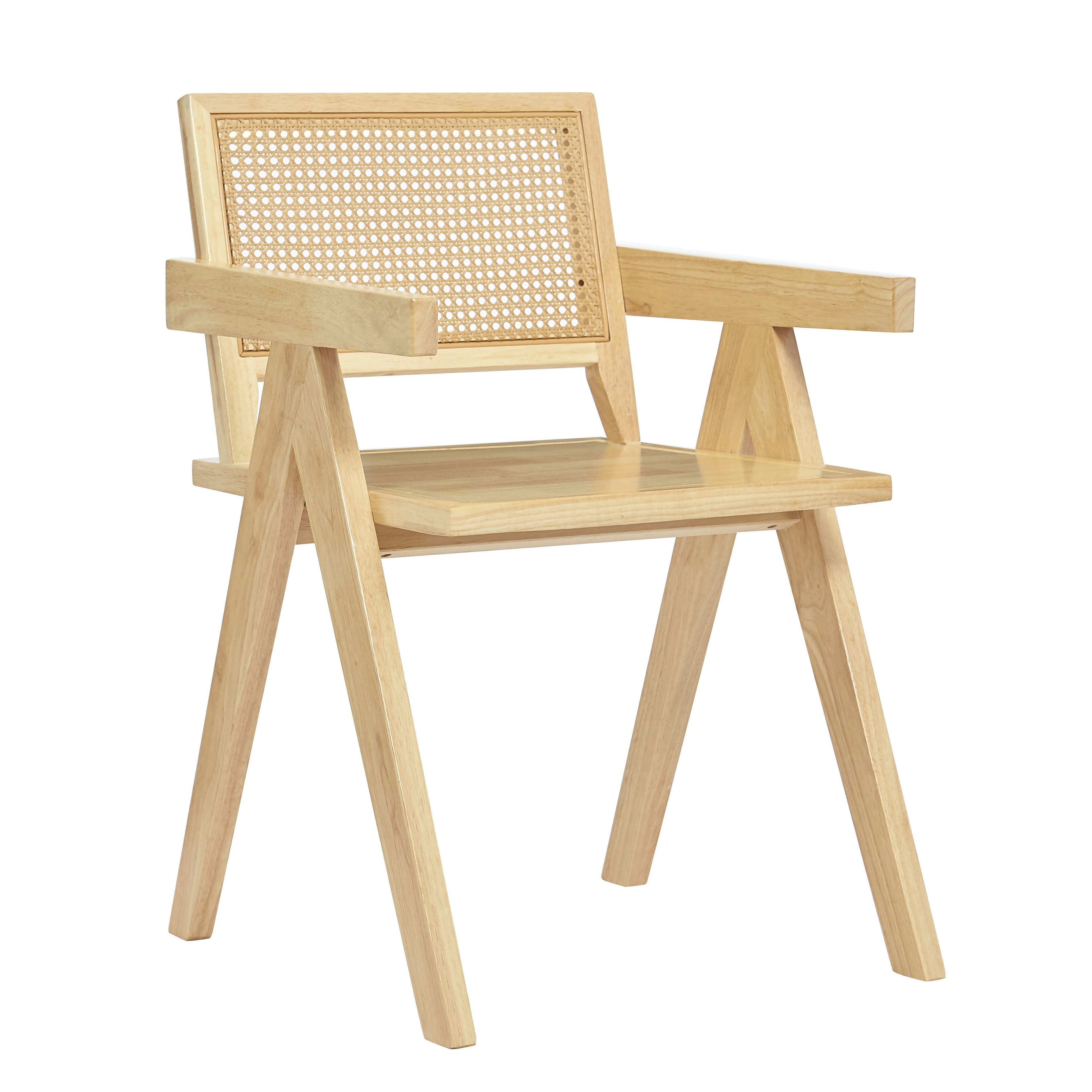 - Fauteuil de table en bois et cannage naturel