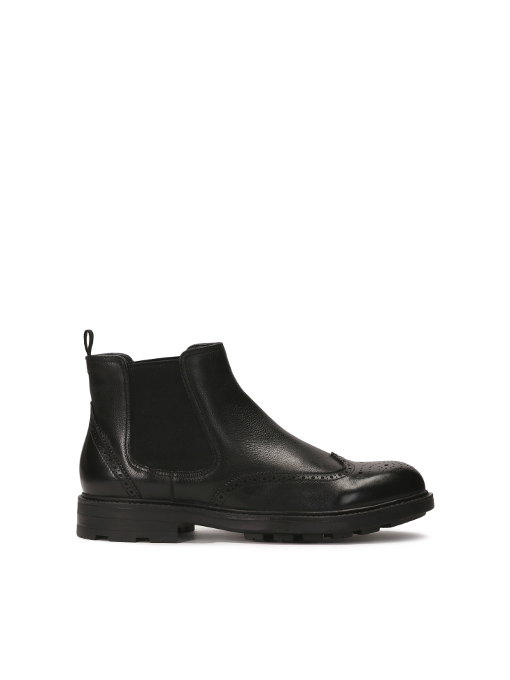 Black leather Chelsea boots with openwork embellishment