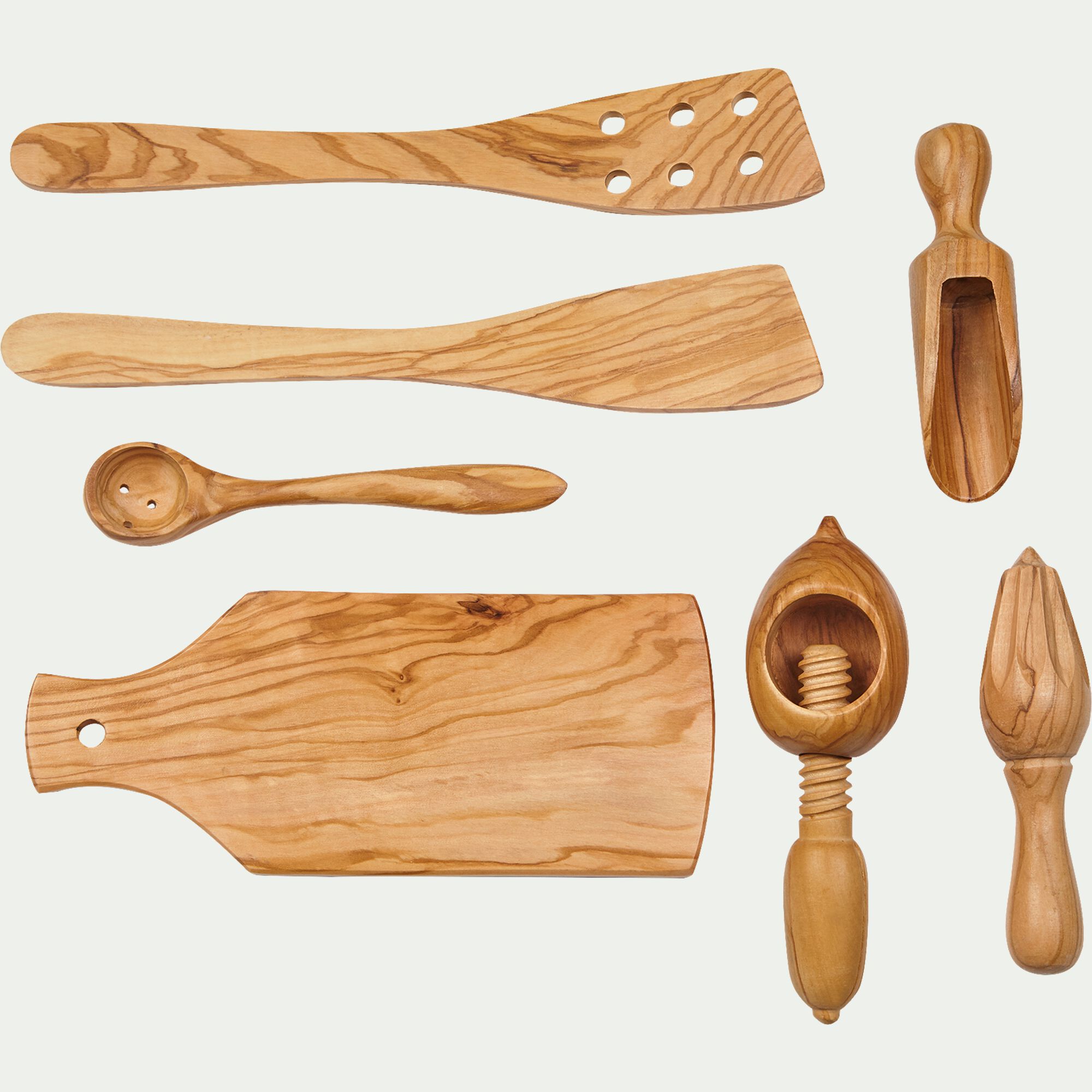 OLIVIA - Spatule galbée trouée en bois d'olivier L30.5cm