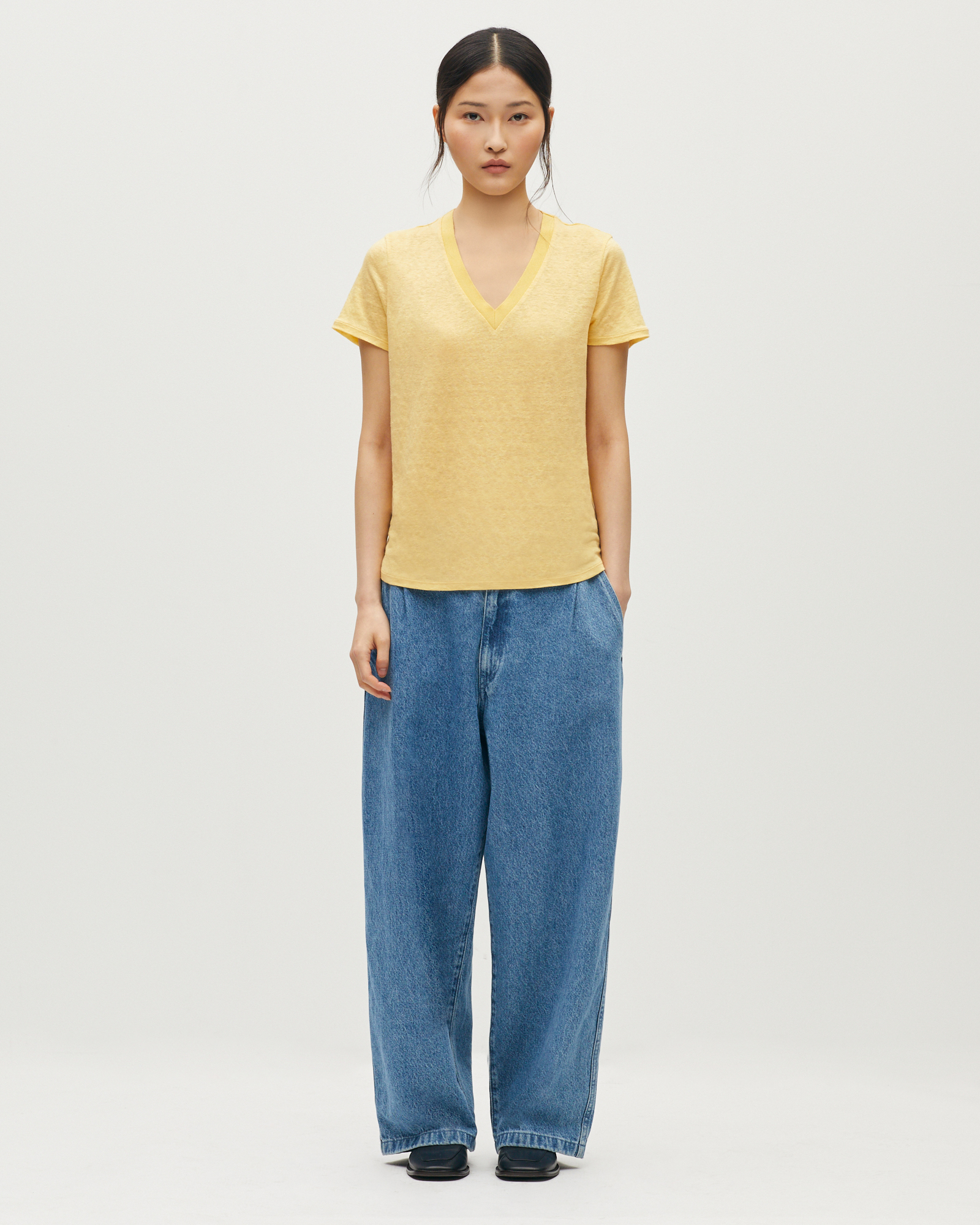 T-shirt col V en lin