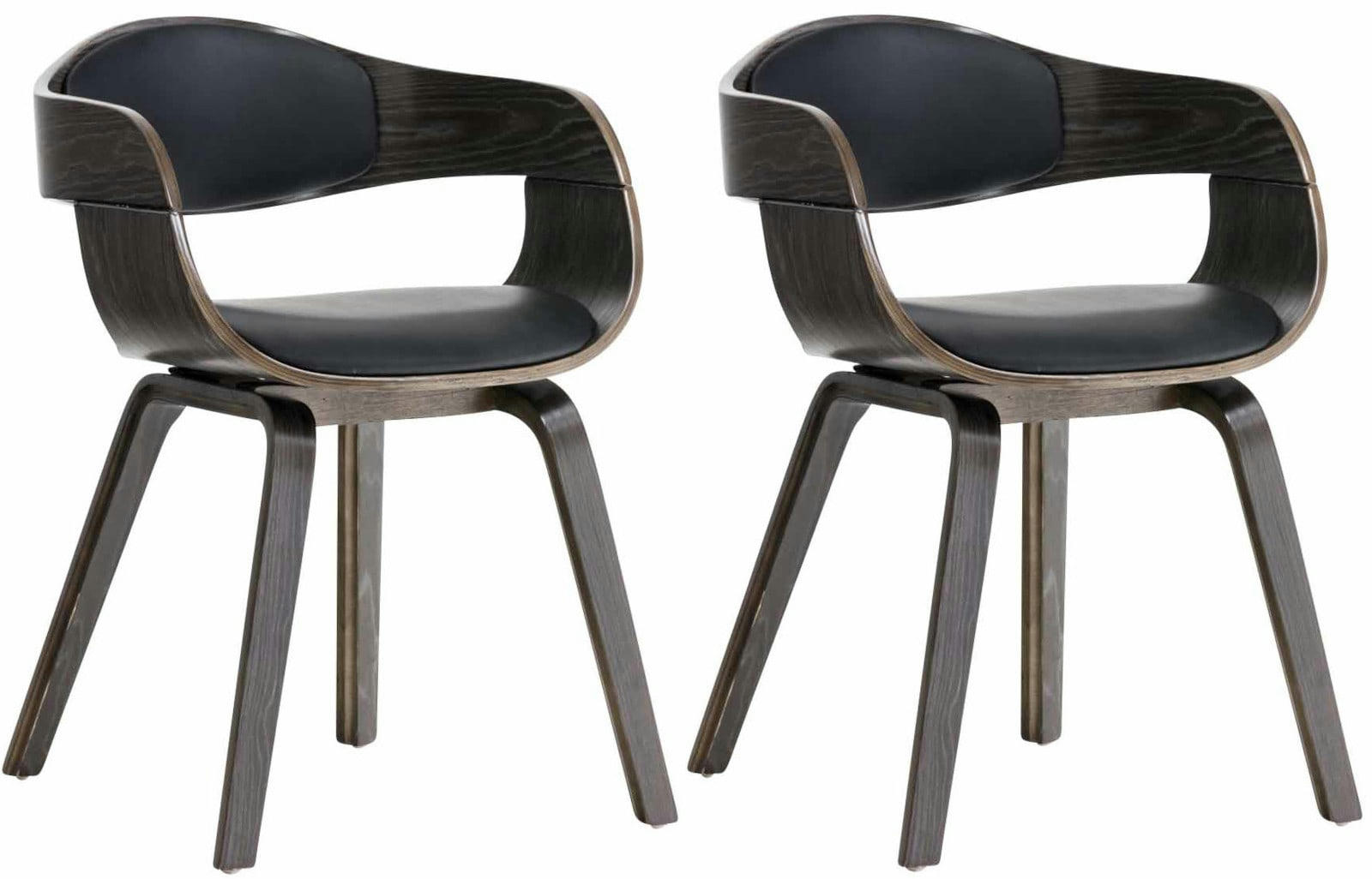 KINGSTON - Lot 2 chaises avec pieds en bois assise en similicuir Noir / Gris